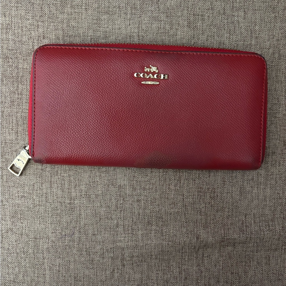 Coach Cherry Red Leather Zip Wallet
